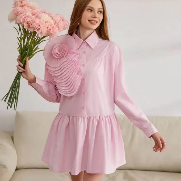 Dresses & Skirts - Pink Ruffled Shirt Dress
